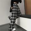 Women's Black & White Plaid Wide-Leg Pants - Summer Korean Style, Loose and Draped Fit