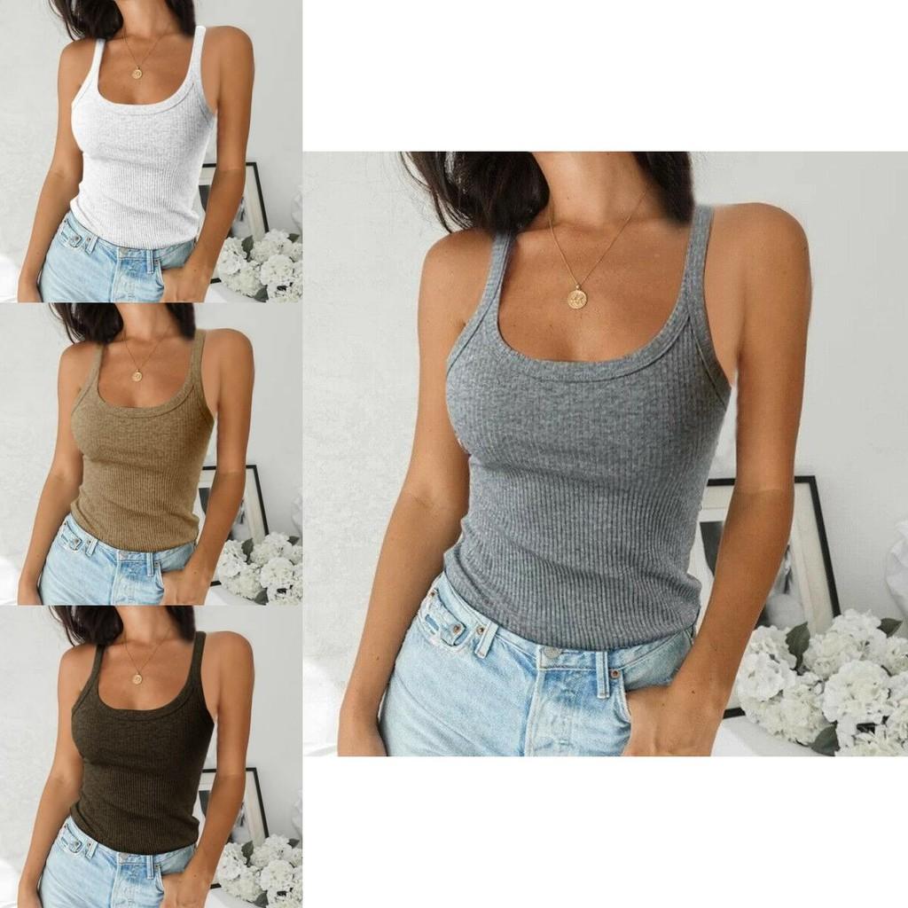 Ladies Casual T-shirt Stylish Ribbed Tank Top Sleeveless Cami Vest Soft Basic Blouse