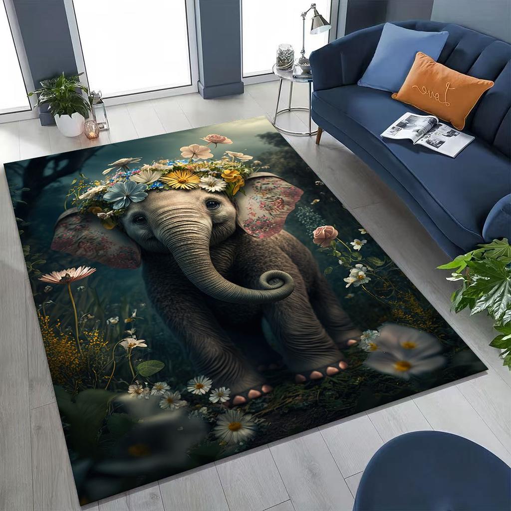 27 Stil Weisheit Elefant Cartoon Teppich für Schlafzimmer Wohnzimmer Sofa Zuhause Fußmatte Dekor,Große Kinder Spiel Anti-Rutsch Bodenmatte Geschenk