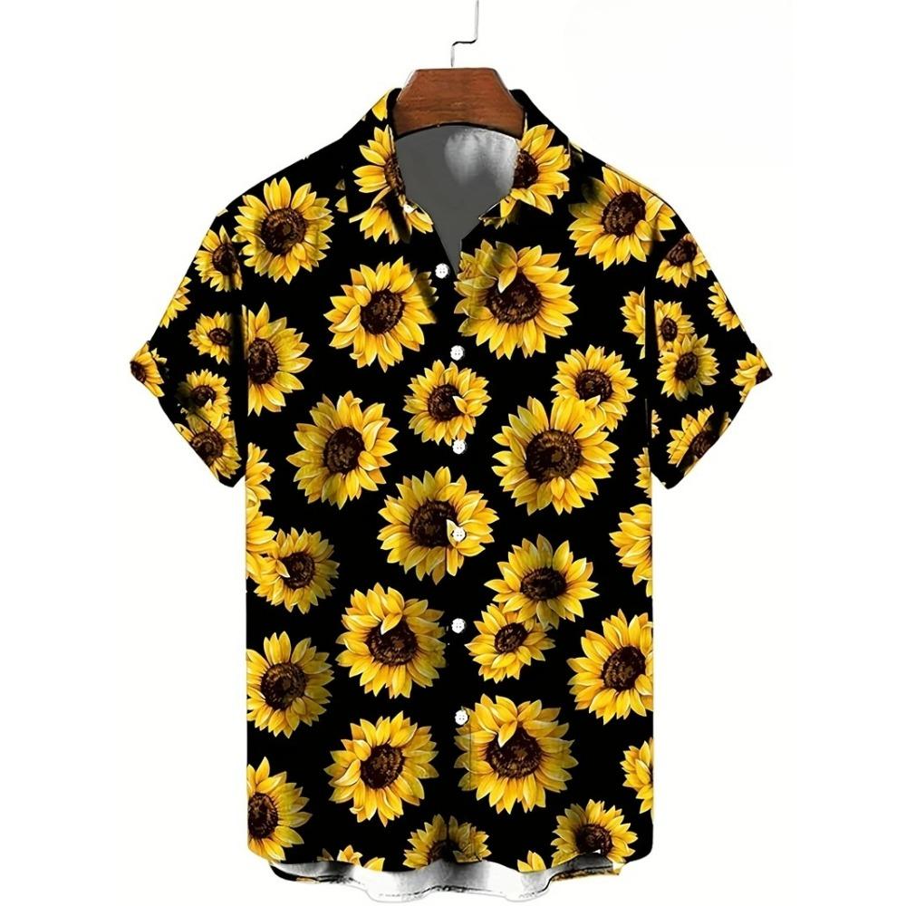 Floral Shirts Men's Hawaii Holiday Party Blouse 2025 Lapel Beach Shirt Flower Camisas Short-sleeved Womens Clothes