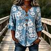 Camiseta Feminina Corte Regular Gola V Manga Meia Manga Verão Estampa Digital 3D de Flores Pulôver Tops Uso Diário