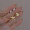 4Pcs Sweet Pearl Starfish Stud Earrings for Women Simple Metal Shell Earrings Set Trend Elegant Exquisite Light Jewelry