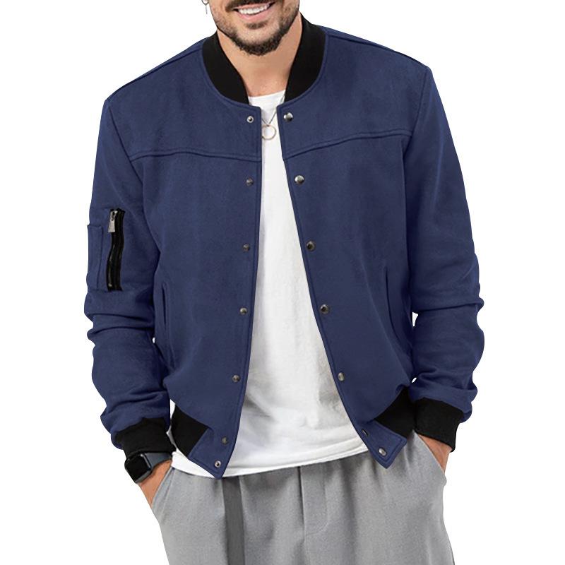 Suede Stand-Up Collar Men's Button Cardigan Jacket - Autumn/Winter Retro American Casual Outerwear