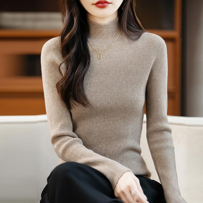 26 Autumn Winter Women's Half-High Collar Slim Knit Sweater - Korean Style