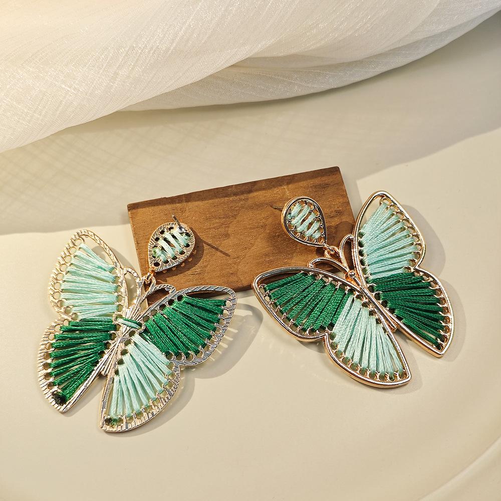 Bohemian Handmade Woven Earrings with Butterfly Design for Women, Vacation Style