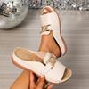 Women's Wedge Platform Slippers New Cross-Border Large Size Casual Fashion Simple Metal Buckle Fish Mouth Sandals