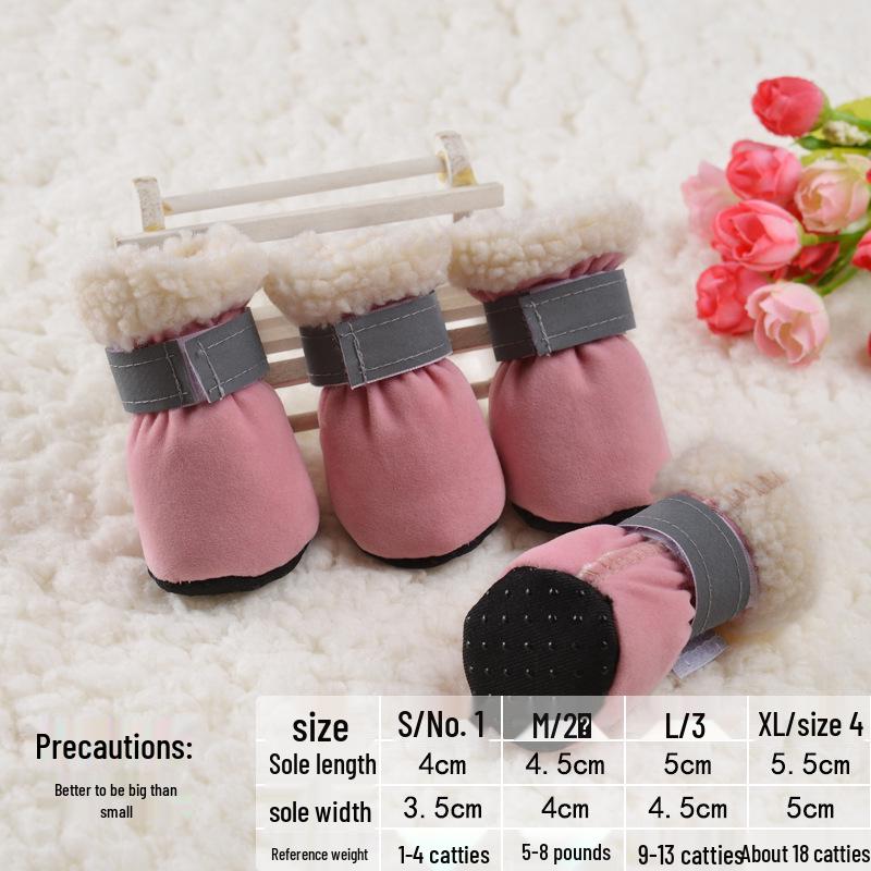 Reflective Velvet-Lined Dog Shoes: Warm, Soft Soled, Anti-Slip & Indoors Safe for Autumn/Winter.