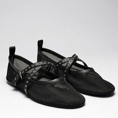 Scarpe Basse da Donna in Pelle a Rete di Marca Scarpe Piatte da Ballo Vuote Sandali Mary Jane Casual Estivi Mocassini
