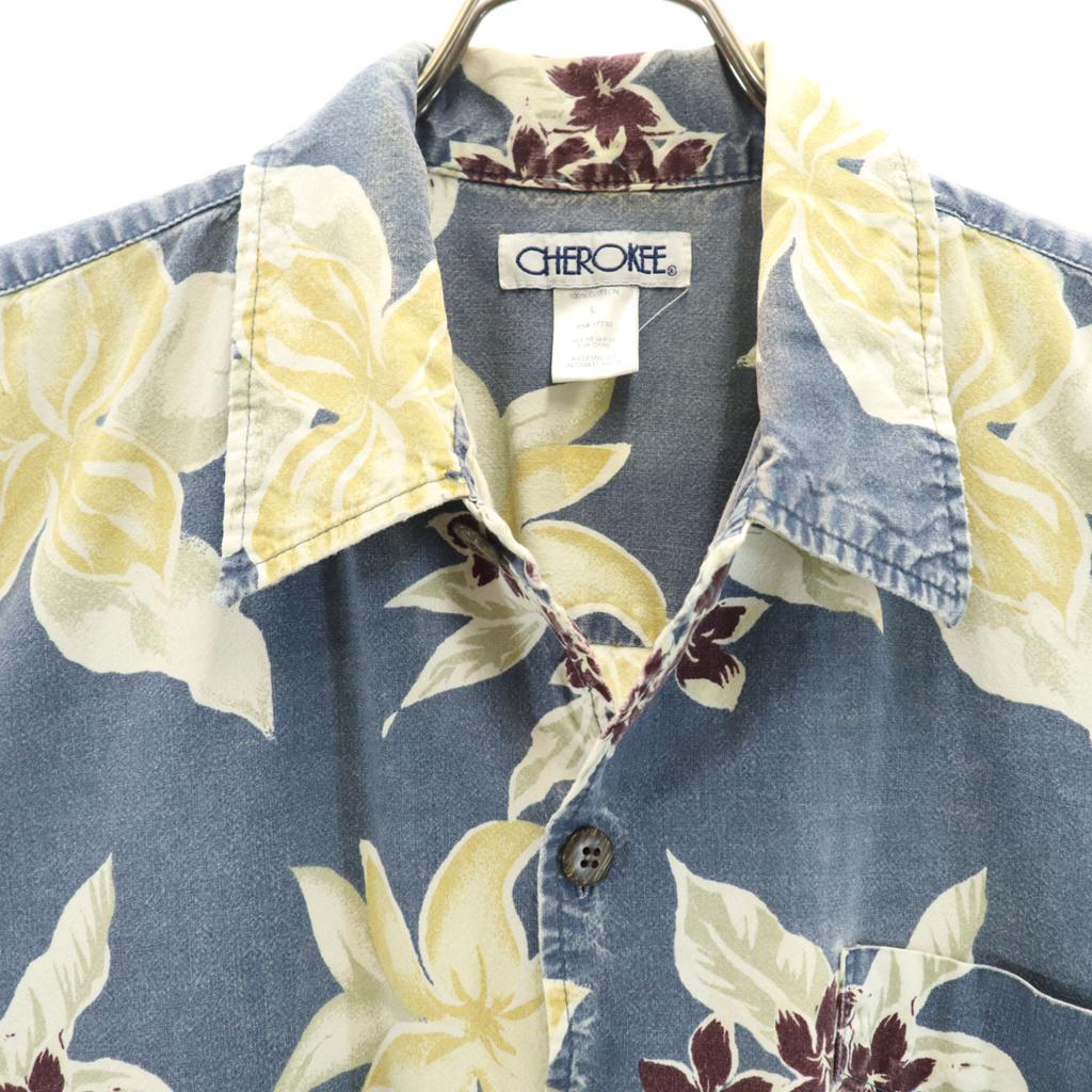 Cherokee Floral Short Sleeve Aloha Shirt L Navy Men's Used