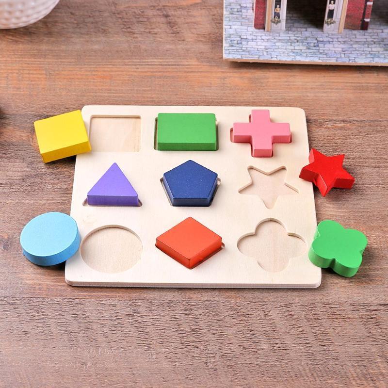 Wooden Puzzle Geometric Shapes 3D Puzzle Montessori Toys Sorting Math Preschool Learning Wood Puzzles Toys For Kids