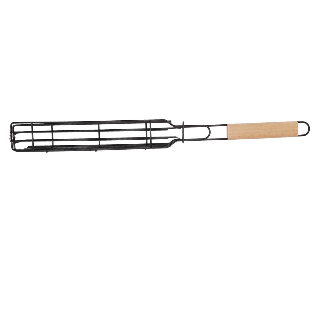 Kabob Grilling Baskets Lockable Iron Kebab Grill Grate with Wooden Handle for Grilling Vegetables