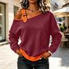 Women's Casual One-Shoulder Top Vintage Color Block Versatile Blouse for Everyday Wear