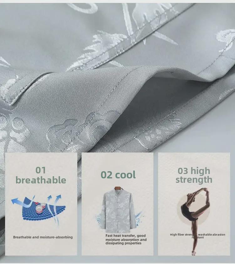 Ice Silk Tang Suit Long-Sleeved Shirt: Men's Chinese-Style Spring/Autumn Dress for Middle-Aged and Elderly
