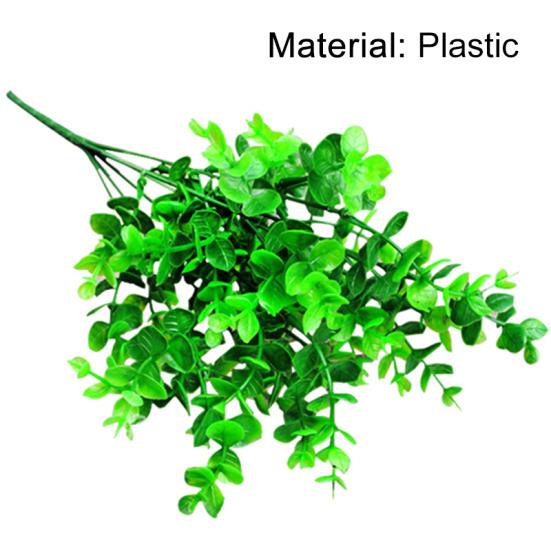 1 Pc 7-Branches Green Artificial Fake Plastic Eucalyptus Leaves Plant Home Decor
