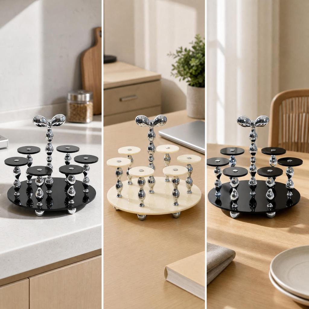 Acrylic Cup Rack with Round Base Space-Saving Chrome-Finish