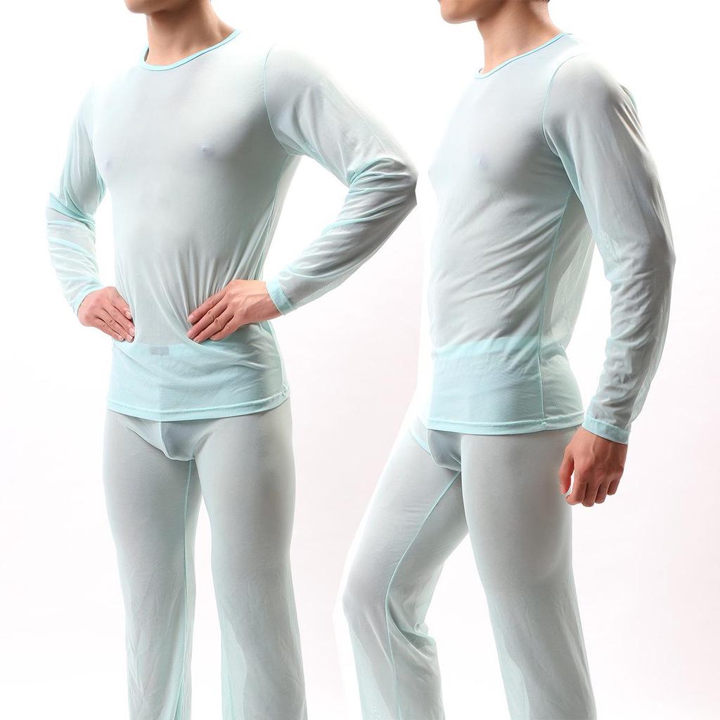 Men's Transparent Mesh Long Sleeve Top - Sexy See-through Pajamas