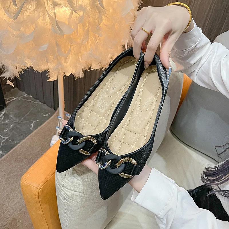 Fashion 2025 Spring Single Shoes Women Flats Pointed Toe Soft Elegant Ladies Boat Shoes Brand Ballet Flats Plus Size 42 A46680