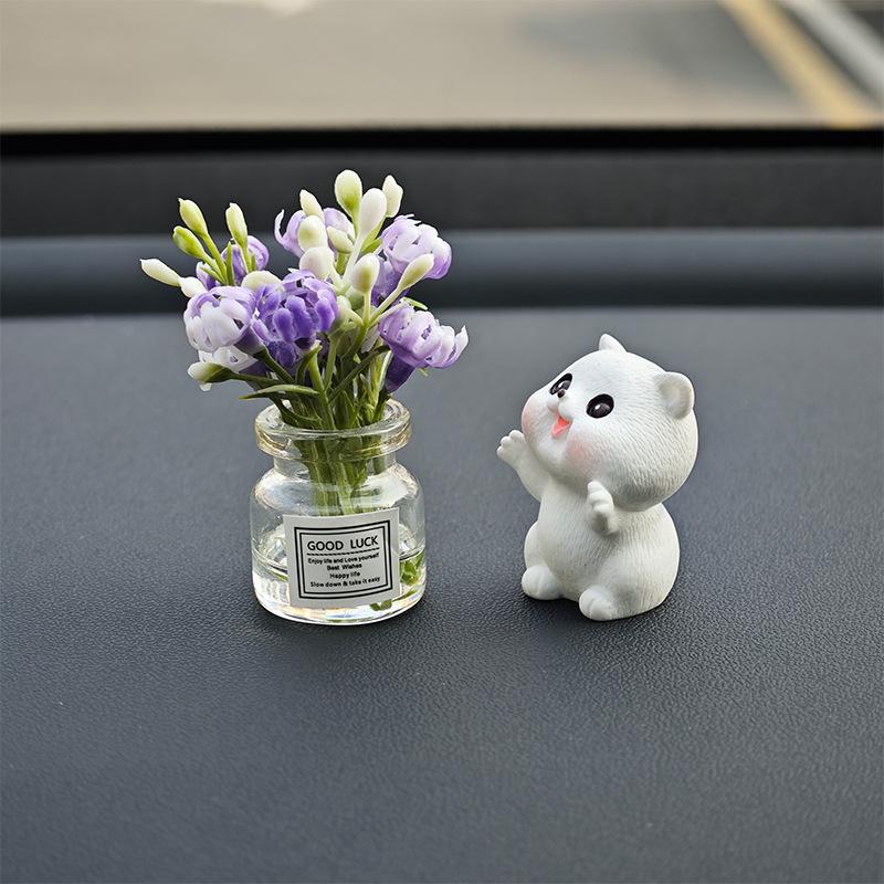 Car Interior Cute Rabbit Vase Ornament - Healing Center Console Doll
