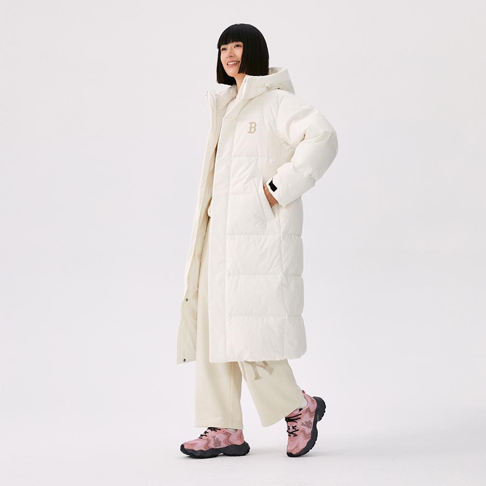 MLB Boston Red Sox Basic Series FW25 Duck Down Classic Logo Hooded Solid Thick Warm Comfortable Long Down Jacket Unisex outerwear 3ADJB3056-43IVS