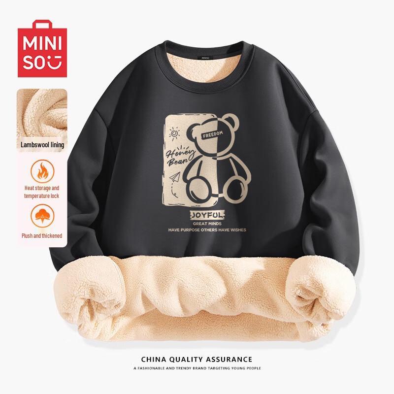 MINISO Men s Plush Crew Neck Sweatshirt with Honey Bear Graphic XL