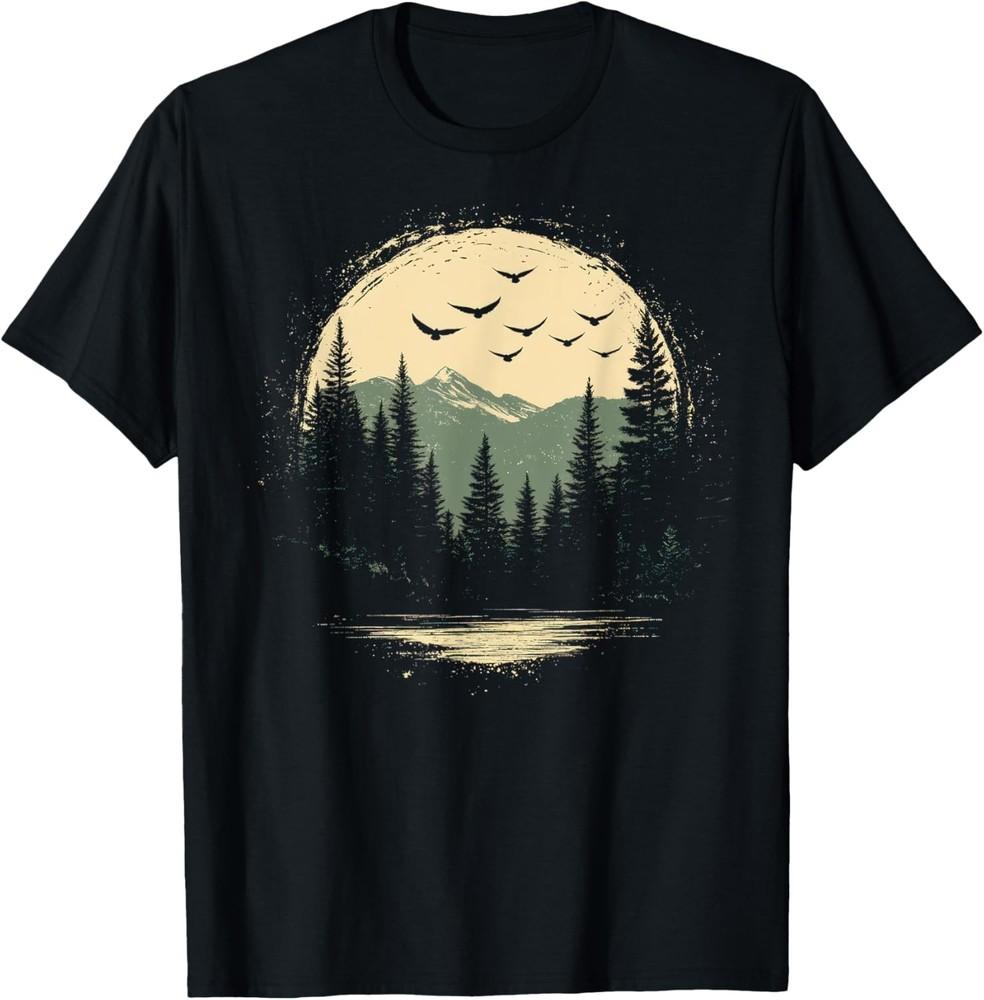 Retro Wilderness Bear Trees Reflection Outdoor Forest T-Shirt Unisex T-Shirt S