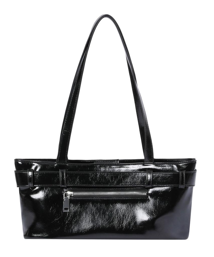Mucent Sentik Metal Logo Front Belted Leather Shoulder Bag Unisex