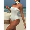 Sexy Bandeau One Piece Swimsuit 2026 Women White Black 3D Flower Rose Bandage Cross Slim Fit Bathing Suit Tummy Control Swimwear