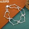 925 Sterling Silver Openwork Heart Side Chain Exquisite Bracelet Gift Jewelry