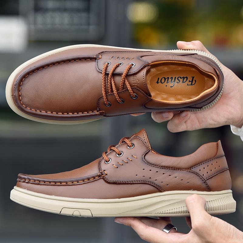 Hot Sale Soft Sole Lace-up Hiking Shoes Luxury Brand Middle-aged Man Sneakers Lightweight Loafers Genuine Leather Casual Shoes