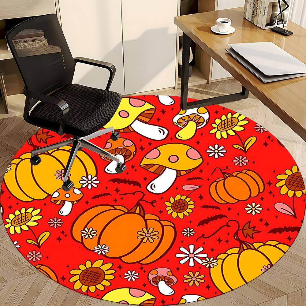 1pc Pumpkin Patch Mushroom Chair Carpet for Office Non Slip, Machine Washable Rug for Office, Room Holiday Decor for Christmas, Birthday Polyester