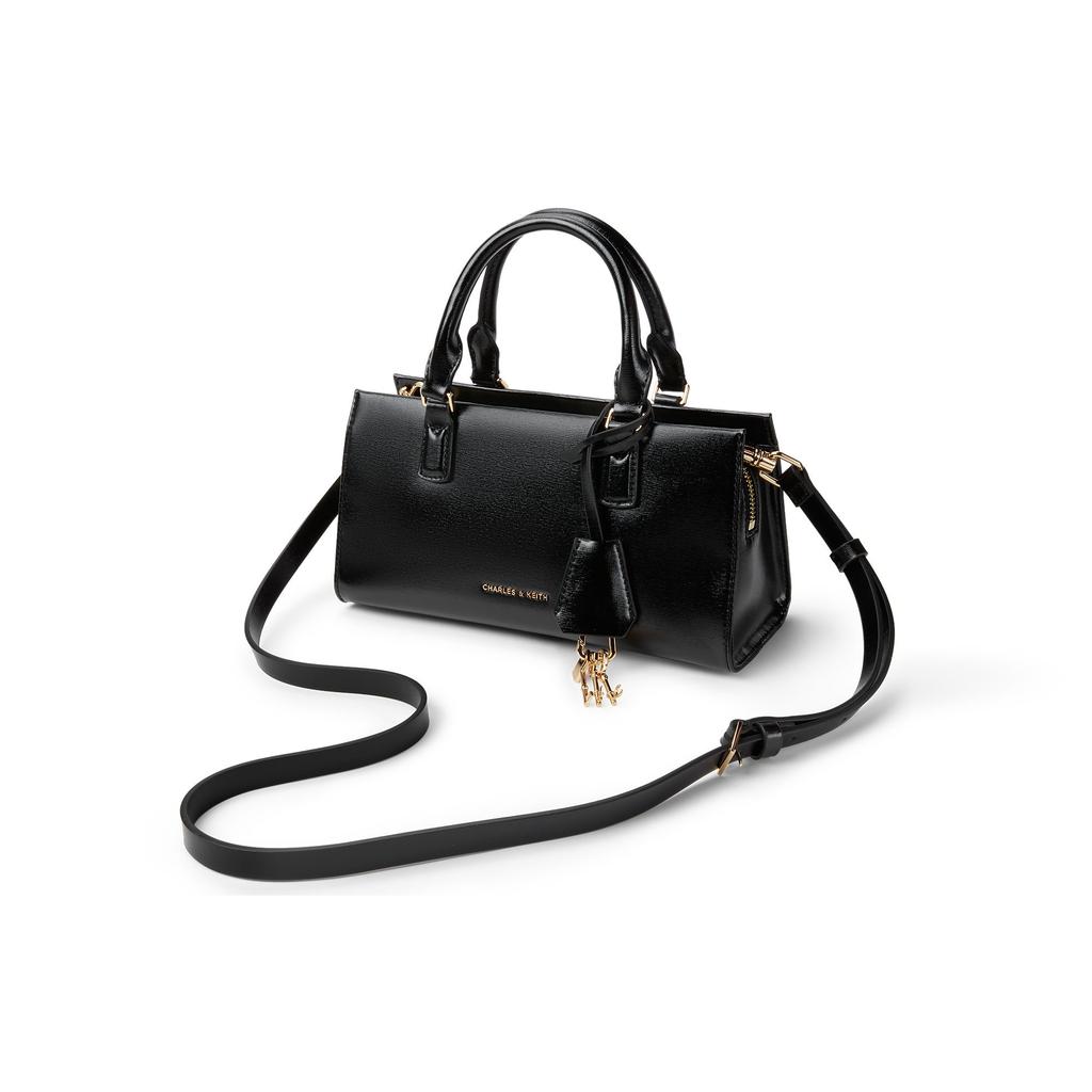 Charles & Keith Kerry Series Minimalist Shoulder Bag With Pendant PU Handbag Small Women handbags Black Light-Pink Cream CK2-30271481