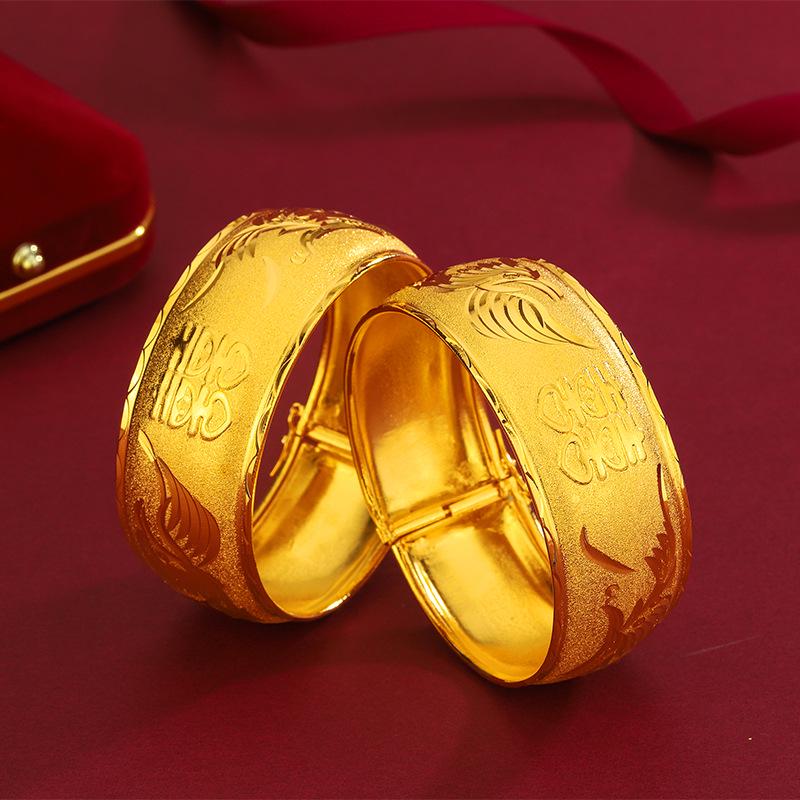 

Браслет «Двойное счастье» с золотым покрытием, 25 мм: Дизайн Дракона и Феникса для Женщин Невеста Свадебные Украшения