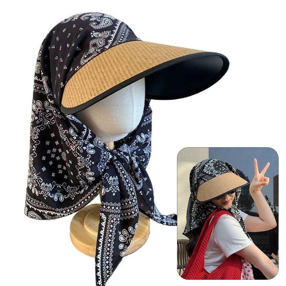 Fashion Empty Top Summer Beach Hat Anti-UV Breathable Headscarf Sunscreen Hat Korean Portable Visor Women Girls
