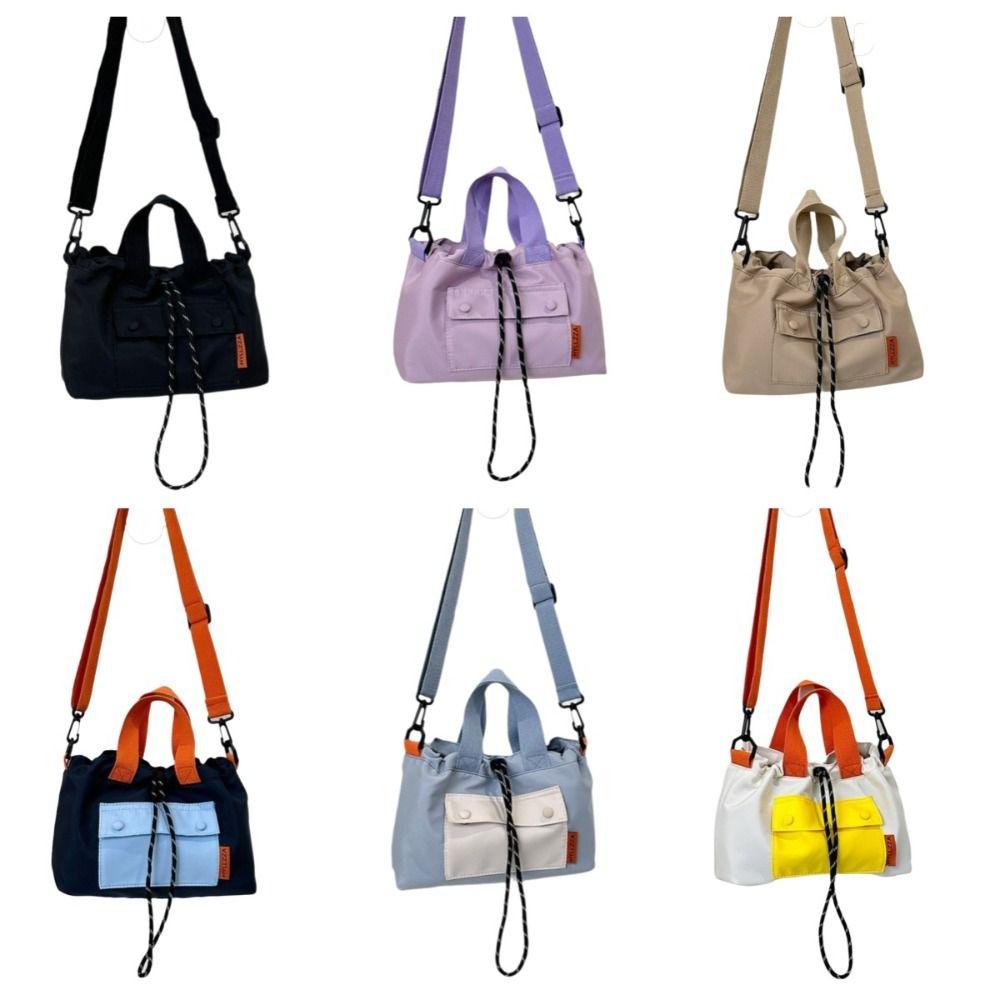Cloth Nylon Crossbody Bag Contrast Color Drawstring Bucket Bag Fashion Shoulder Pouch  Students