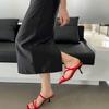 Thin Heel One-word Wear Sandals Fashion Korean Version High Heel 2025 New Summer Square Head Cool Slippers Red