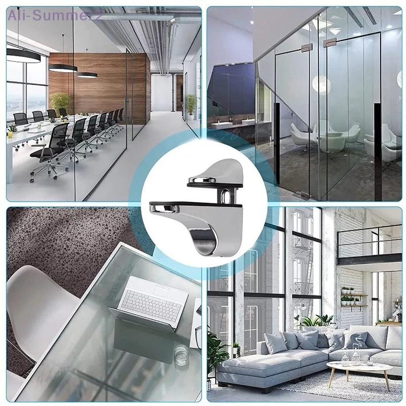 {Summer2}2Pcs Adjustable Metal Glass Clamps Wood/Glass Shelf Bracket Wall Mount Floating Clip Anti-Slip Support Partition Clamp