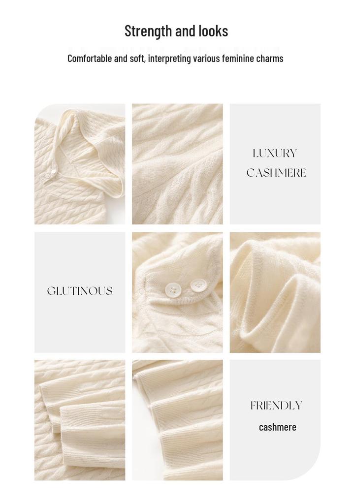 New Style Simple Temperament Women's Cashmere Hoodie Sweater with Full Body Cable Knit Base Layer