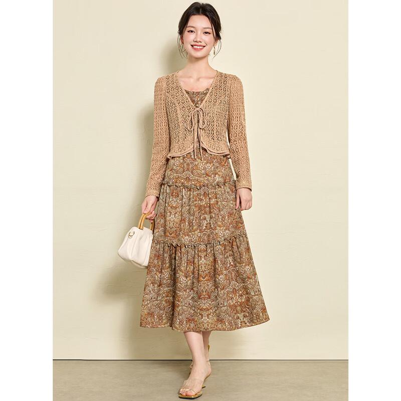 French Style Hollow-out Floral Layered Two-piece Dress Set