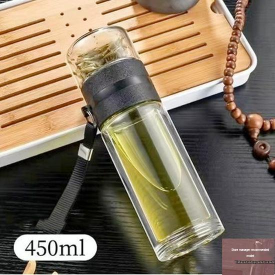 Double Wall Glass Tea Infuser Cup: Portable, Insulated, High Borosilicate Glass with Stylish Design for Travel