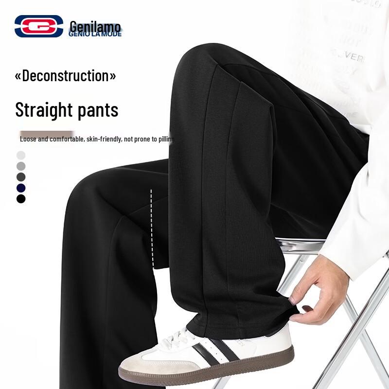 GENIOLAMODE Men s Loose Fit Straight-Leg Casual Pants L