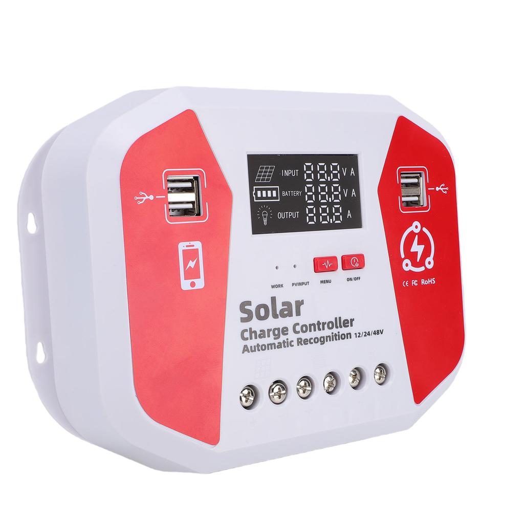 100A MPPT Solar Charge Controller LCD Display Solar Panel Regulator with 4 Port USB Charging Multi Voltage Auto Detect