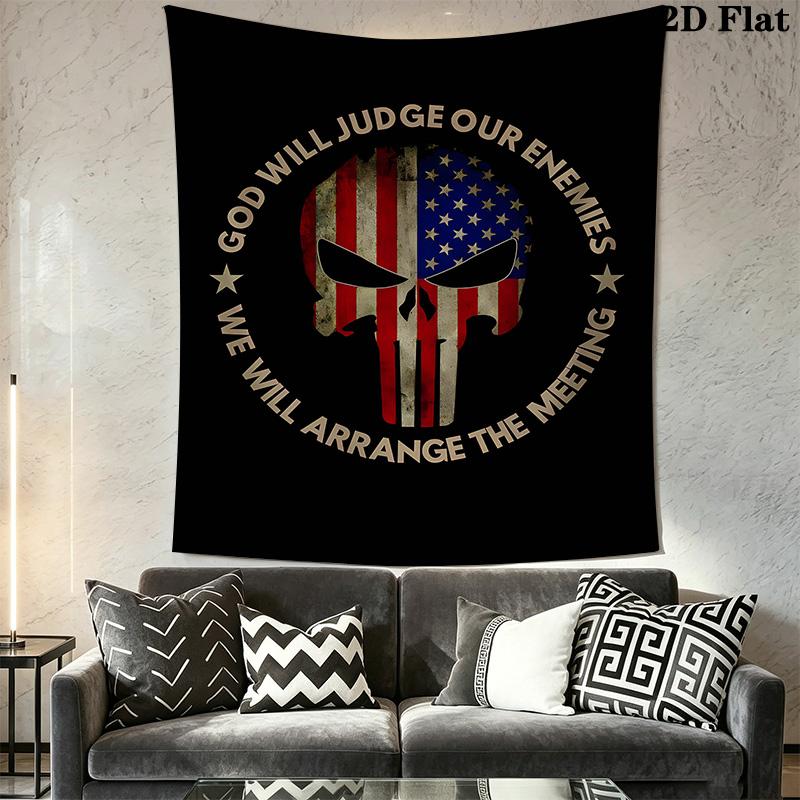 Patriotic American Flag Skull Tapestry Wallmounted Background Cloth Wall Covering Decoration Homestay Soft Decoration Tapestry