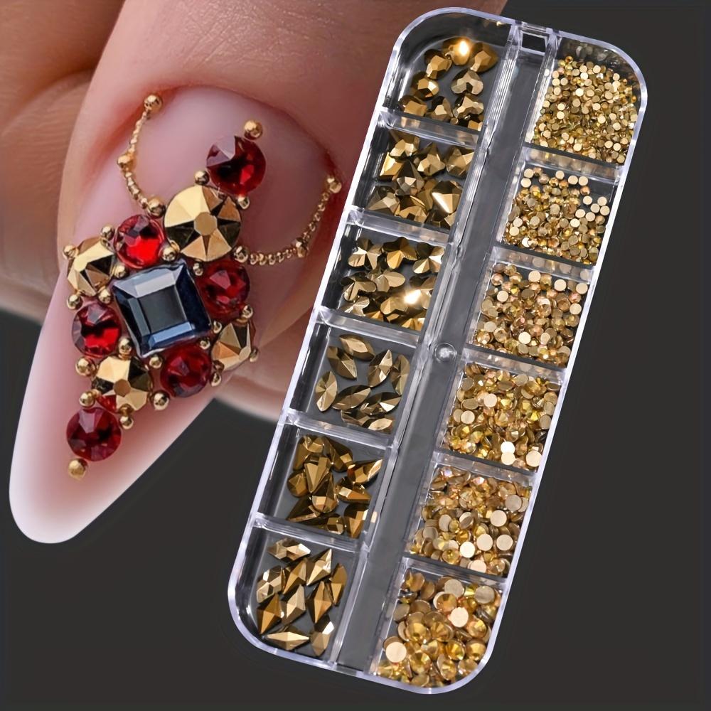 12 Grids Nail Art Rhinestones Jewelry Set Multi-shapes Colorful Flatback Nail Charms 3D Nails Accessories