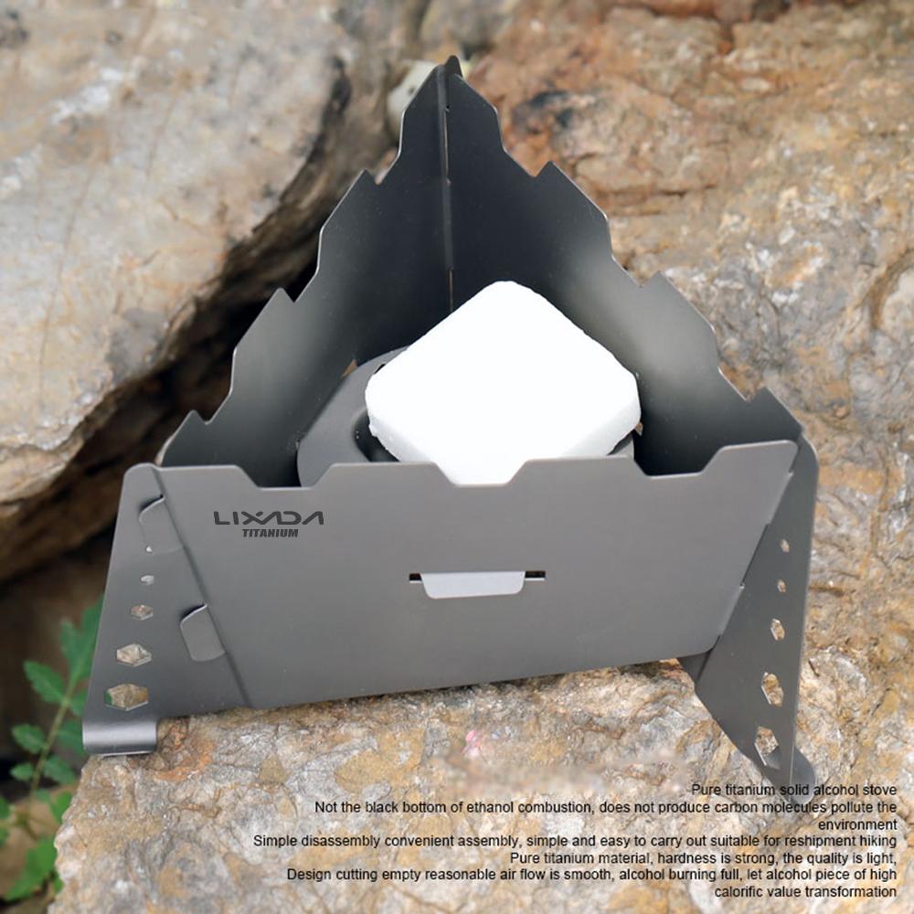 Lixada Folding Titanium Solidified Alcohol Stove for Outdoor Camping Hiking Backpacking
