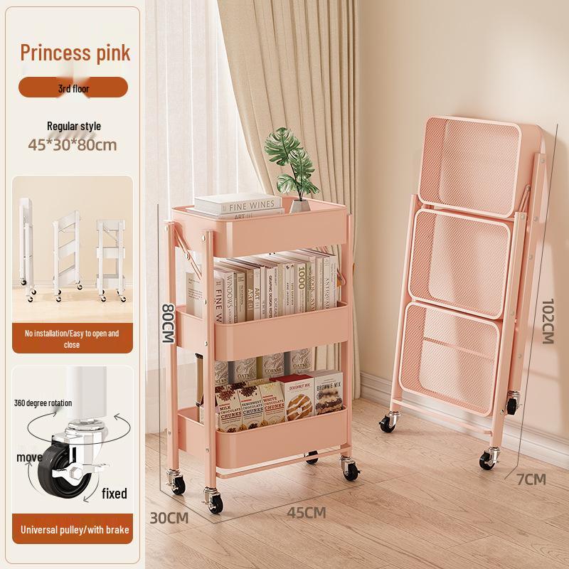 Foldable Snack Cart with Wheels for Kitchen, Bedroom & Toy Storage