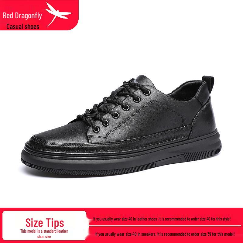 Red Dragonfly Men s Genuine Leather Casual Black Board Shoes - Autumn/Winter Trendy Sports Style 44 чёрный