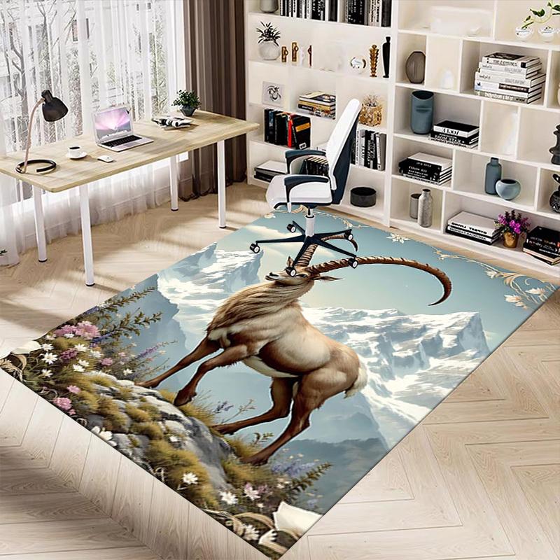 1PC Mountain Goat Flowers Non-Slip Floor Carpet Compatible for Office&Living Room&Bedroom&Dining Room - Flat-Weave Machine-W250