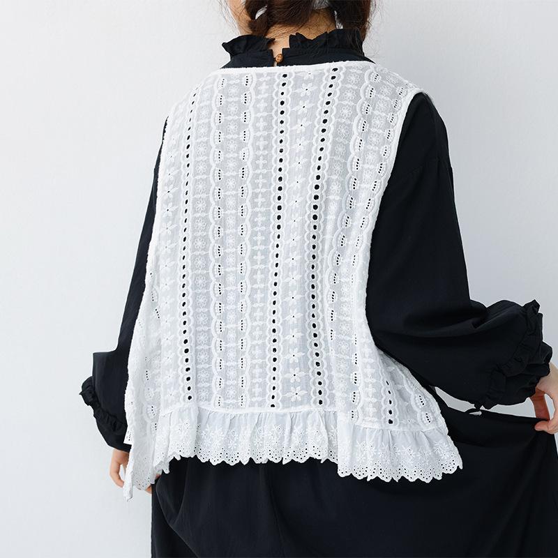 Women's Japanese Embroidered Cotton Lace Camisole Vest with Side Slits