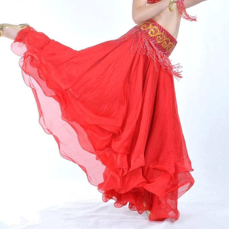 

Three Layer Chiffon Rolled Edge Skirt Belly Dance High-end 12 Meter Large Swing Skirt Women s Group Dance Performance Costume one size червоний