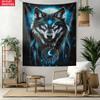 Blue Wolf Dreamcatcher Moon Night Sky Wall Tapestry Boho Chic Home Decor 2D Flat Printing